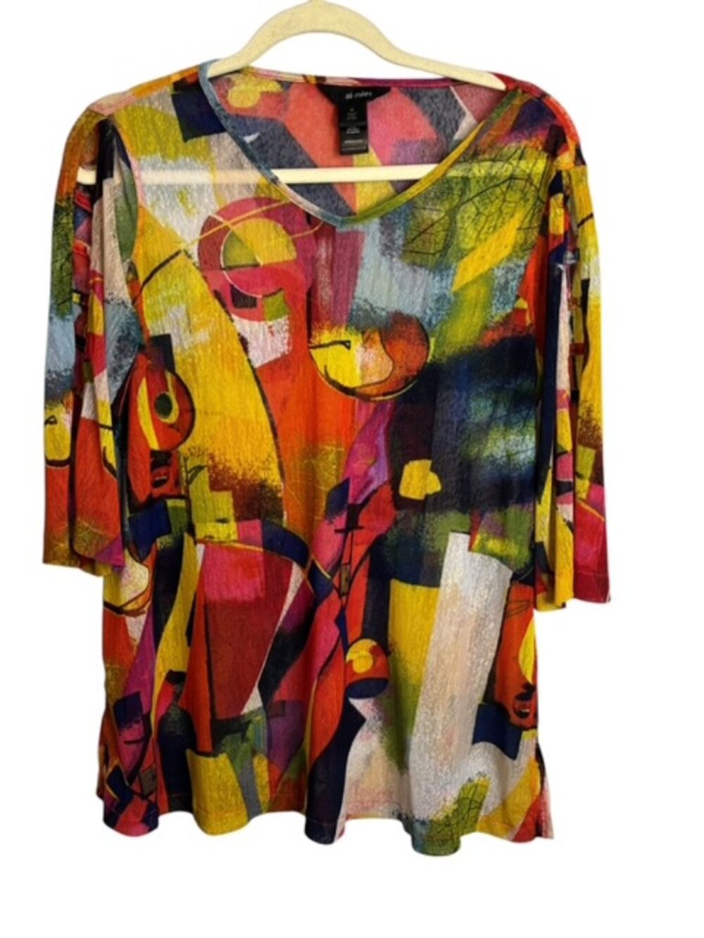 Ali Miles Blouse Women's Medium Abstract Artsy Mesh Lightweight Sheer